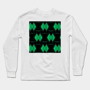 green diamond shape repeating on black background Long Sleeve T-Shirt